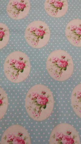 'Vintage Collection' Flowers in an Oval, Pure Cotton