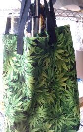 Large Tote Bag, Cannabis Green Fabric, 100% Cotton