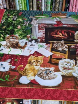 Feline Christmas Quilt Panel 'Kittens by The Fireside' 100% Cotton - Image 2