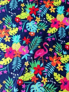 Flamingoes, Storks in 'Forest Life' Cotton Fabric